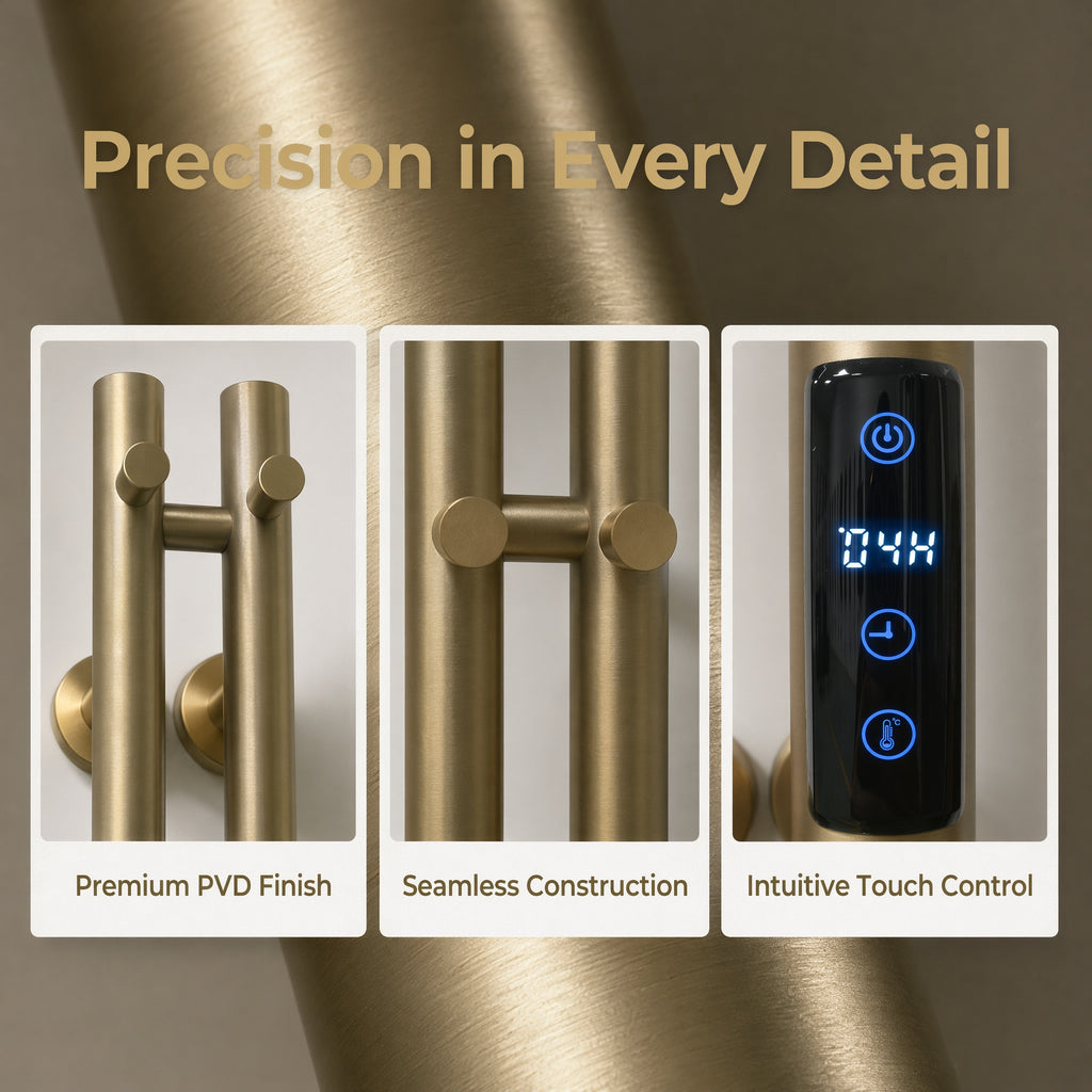 Smart Heated Towel Rack-Dual Bar Brushed Champagne Gold 120cm*9cm IPX5 Waterproof LED Touch Control