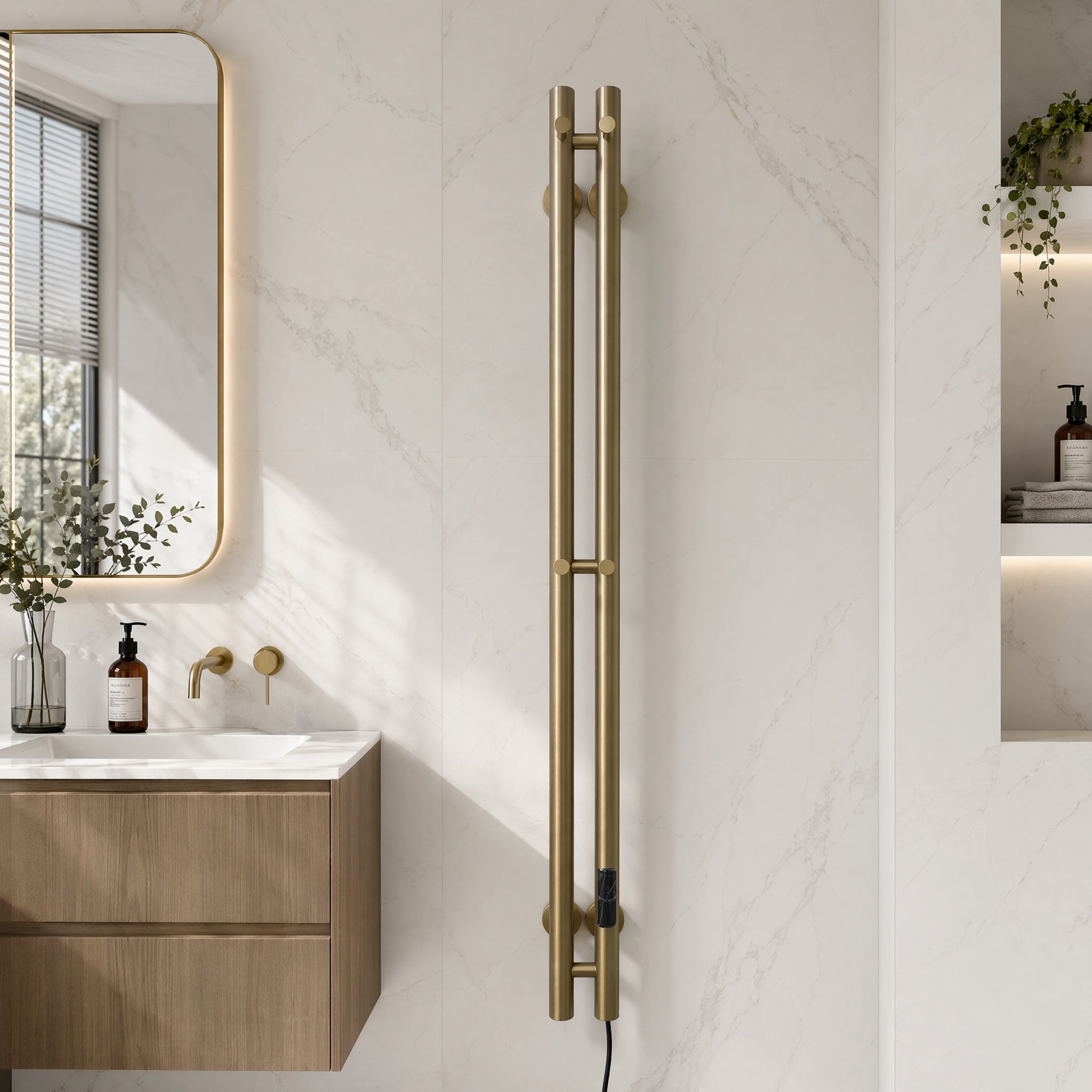 Smart Heated Towel Rack-Dual Bar Brushed Champagne Gold 120cm*9cm IPX5 Waterproof LED Touch Control
