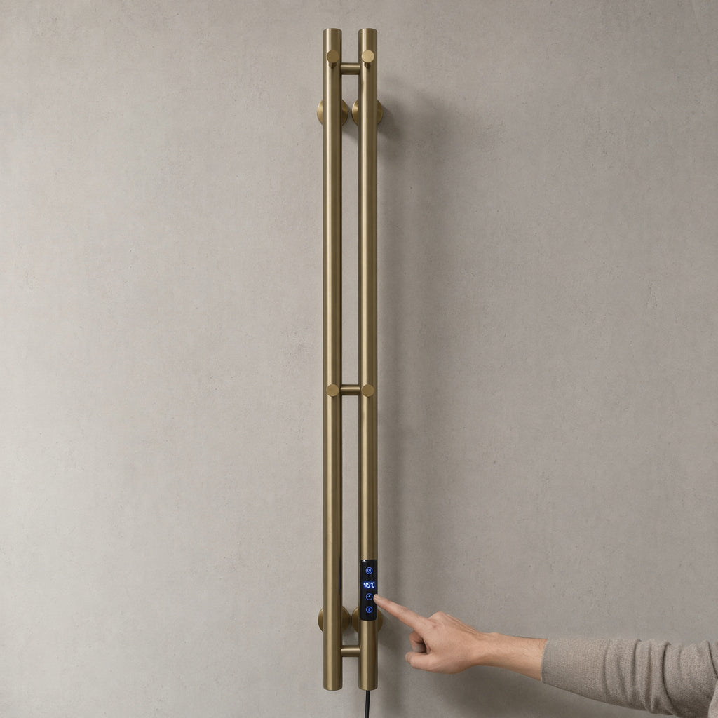 Smart Heated Towel Rack-Dual Bar Brushed Champagne Gold 120cm*9cm IPX5 Waterproof LED Touch Control
