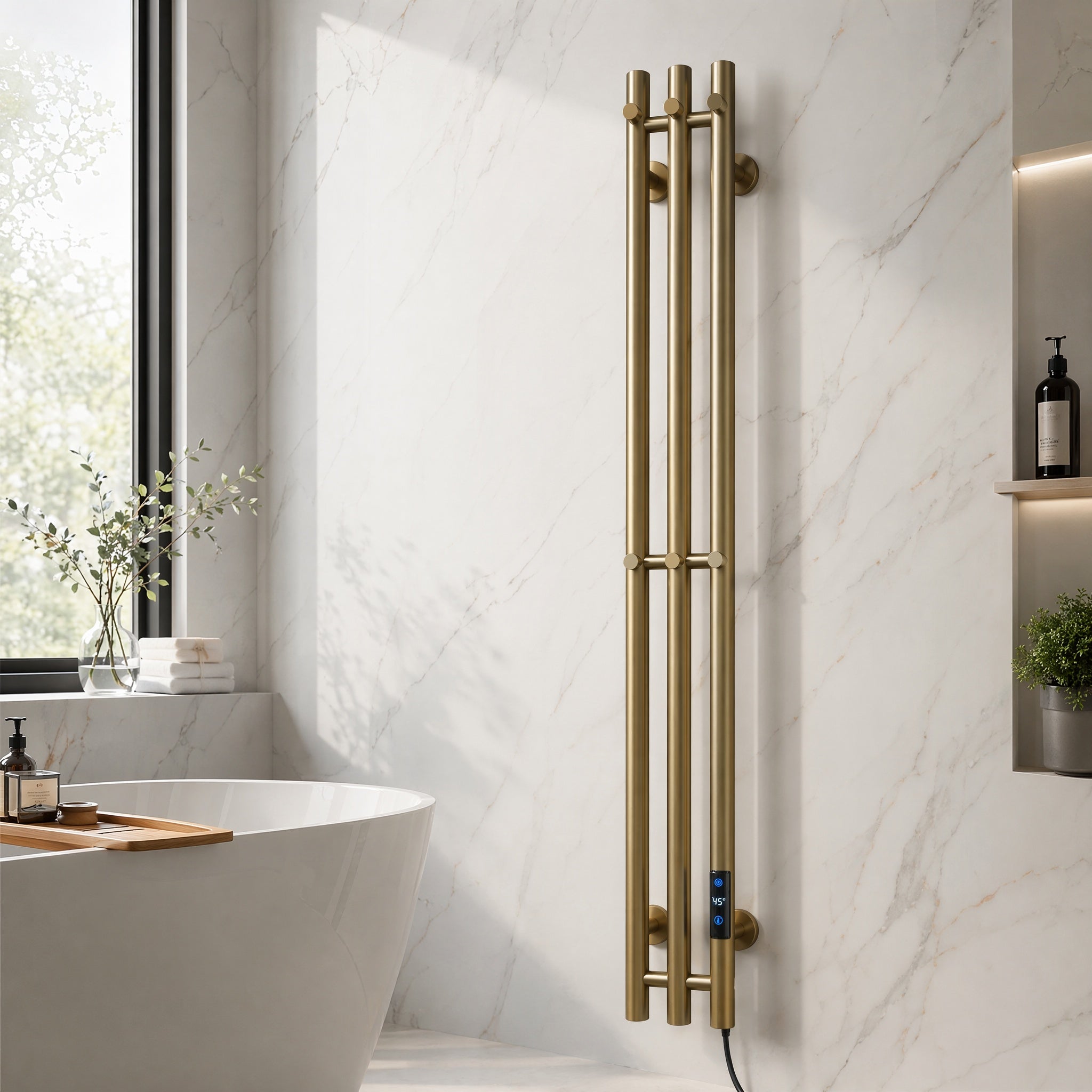 Modern Luxury Triple Bar Heated Towel Rack - Wall Mounted Brushed Champagne Gold LED Touch Control