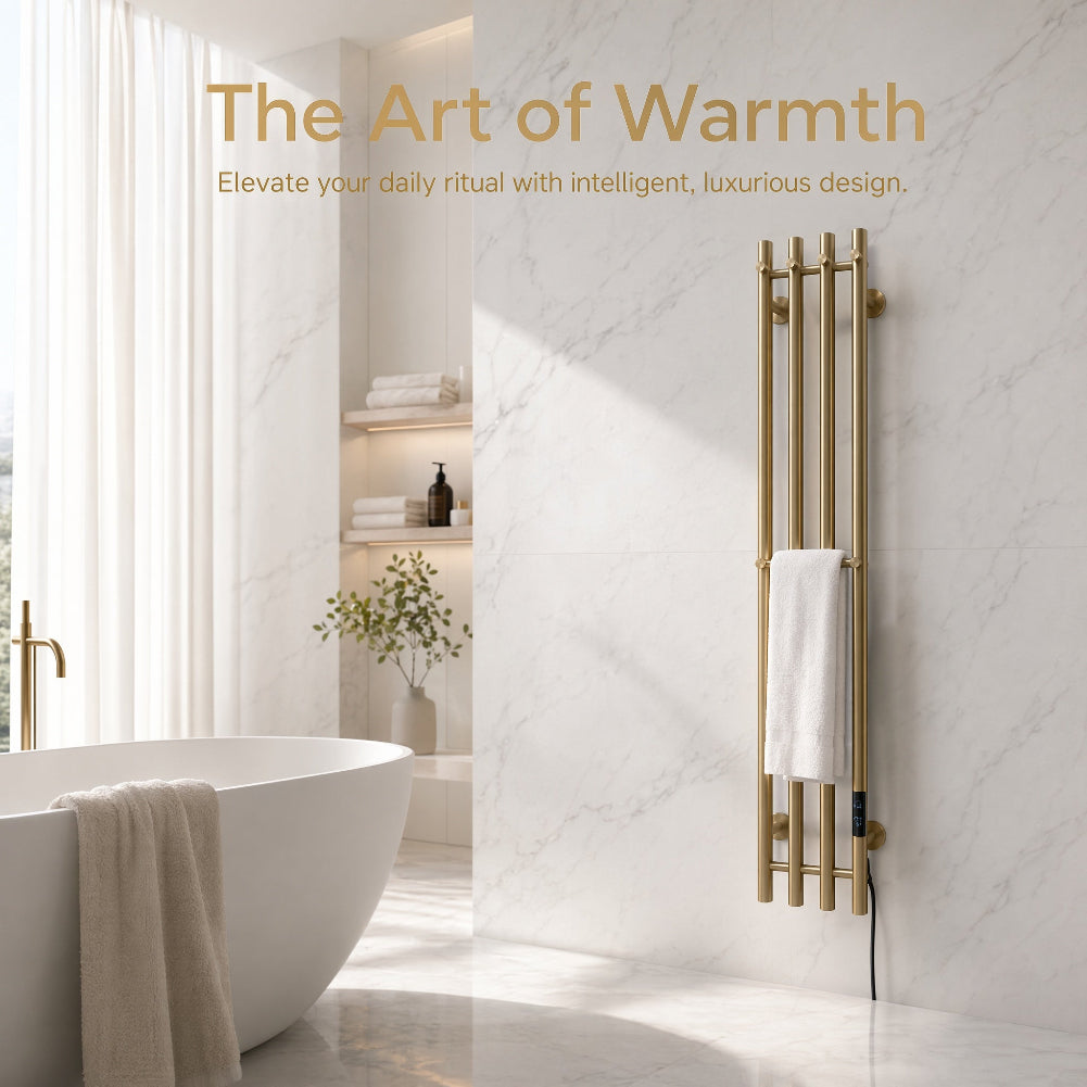 Luxury Electric Towel Warmer - 4-Tube Stainless Steel Gold IPX5 Waterproof Smart Heating
