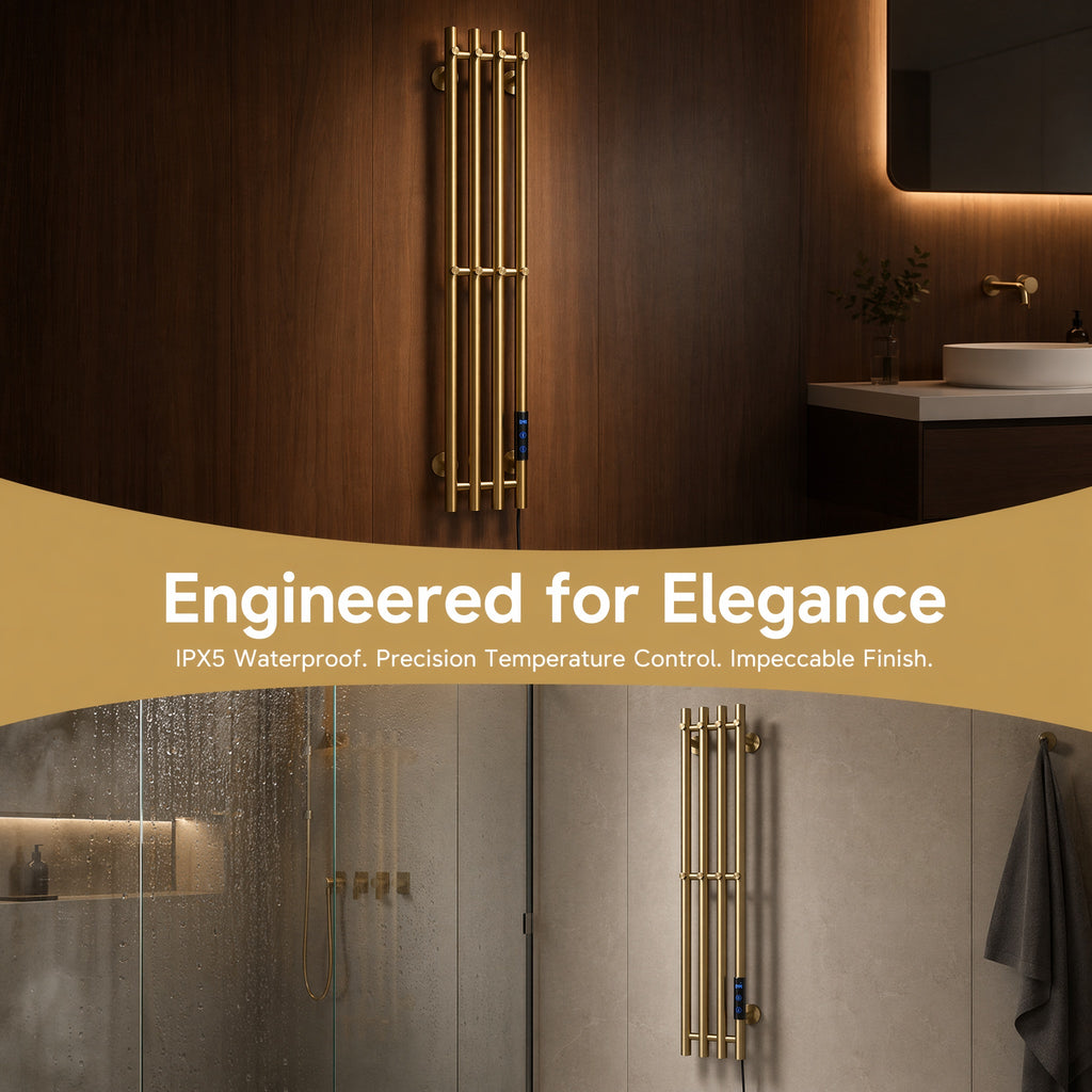 Luxury Electric Towel Warmer - 4-Tube Stainless Steel Gold IPX5 Waterproof Smart Heating