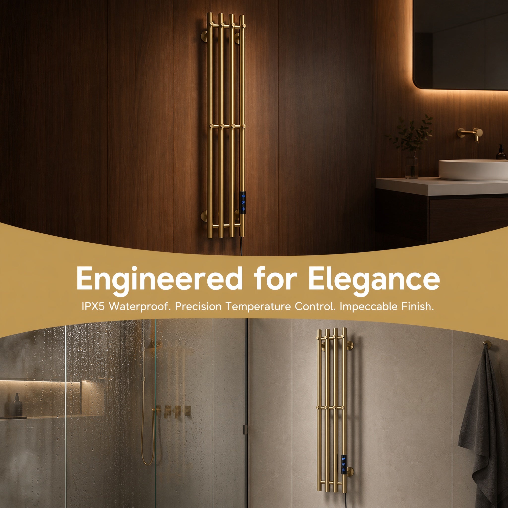 Luxury Electric Towel Warmer - 4-Tube Stainless Steel Gold IPX5 Waterproof Smart Heating