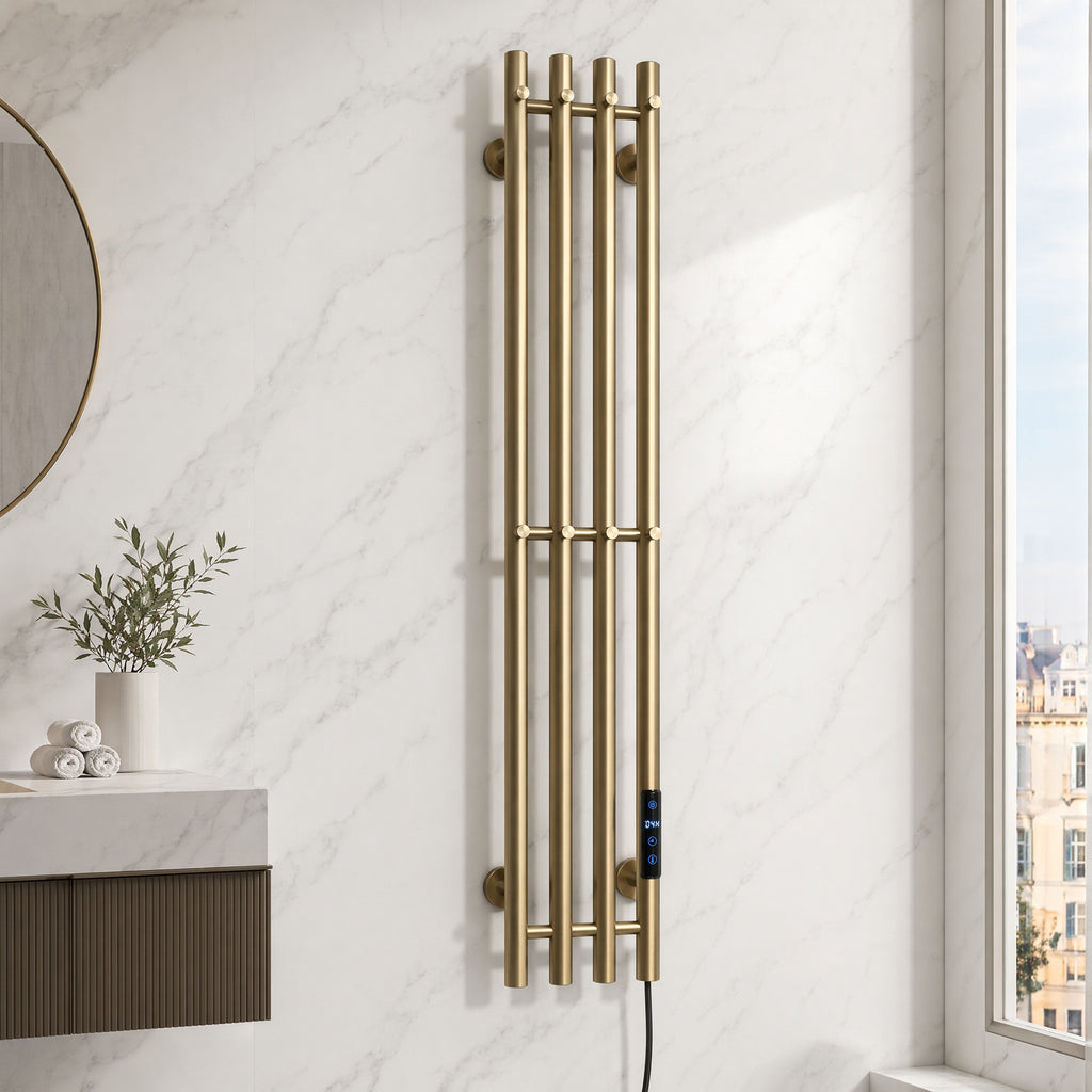 Luxury Electric Towel Warmer - 4-Tube Stainless Steel Gold IPX5 Waterproof Smart Heating