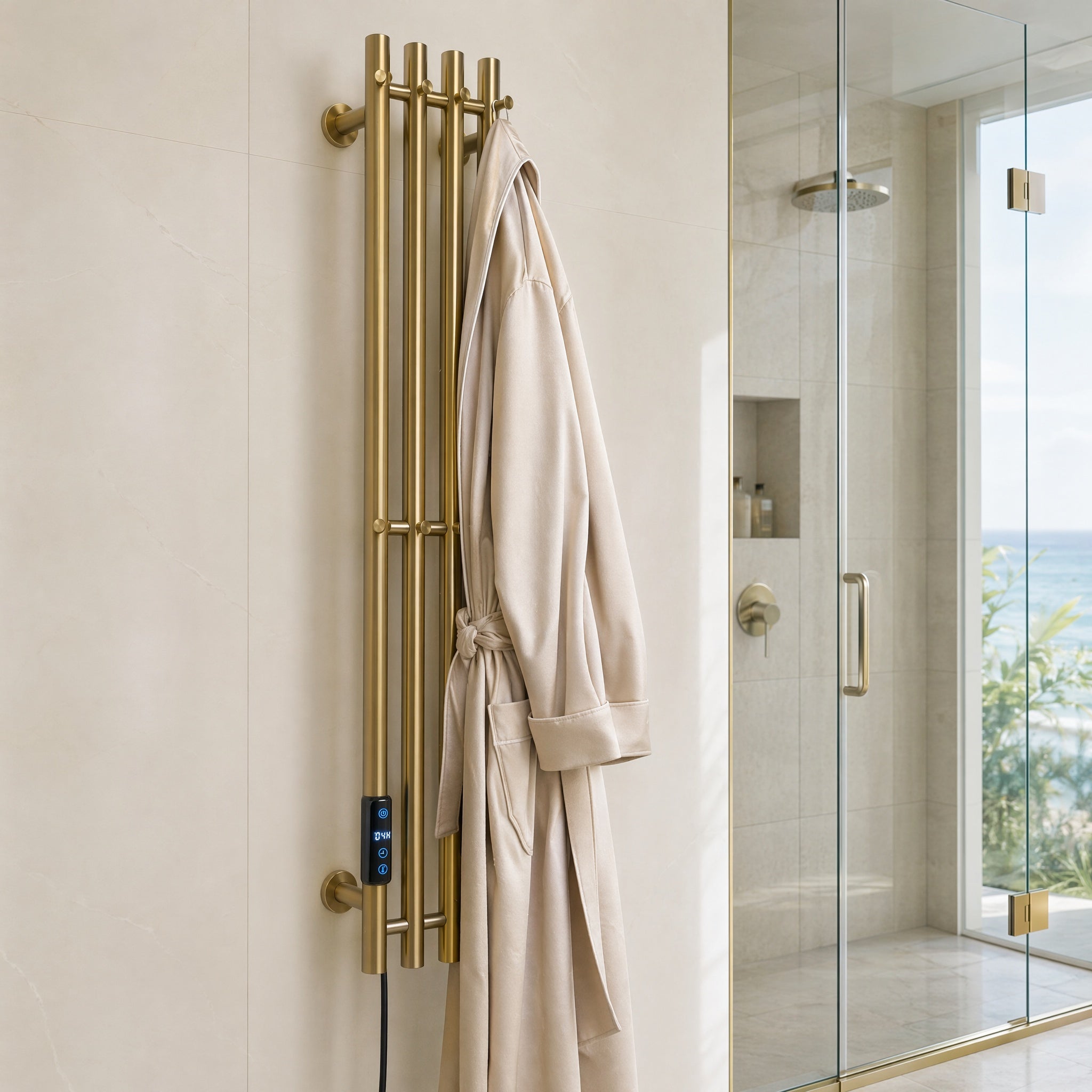 Luxury Electric Towel Warmer - 4-Tube Stainless Steel Gold IPX5 Waterproof Smart Heating
