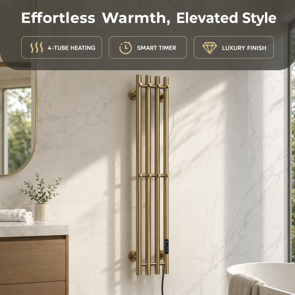 Luxury Electric Towel Warmer - 4-Tube Stainless Steel Gold IPX5 Waterproof Smart Heating