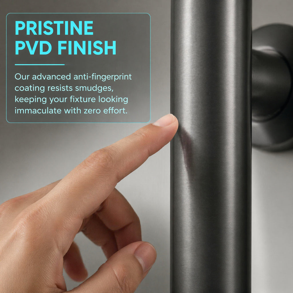 Premium 3-Bar Towel Warmer — Smart Timer IPX5 Waterproof Matte Gun Metal Grey PVD Stainless Steel LED Display