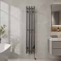 Modern Wall-Mounted Electric Heated Towel Rail - 4-Bar Vertical Design Gun Metal Grey LCD Touch Control