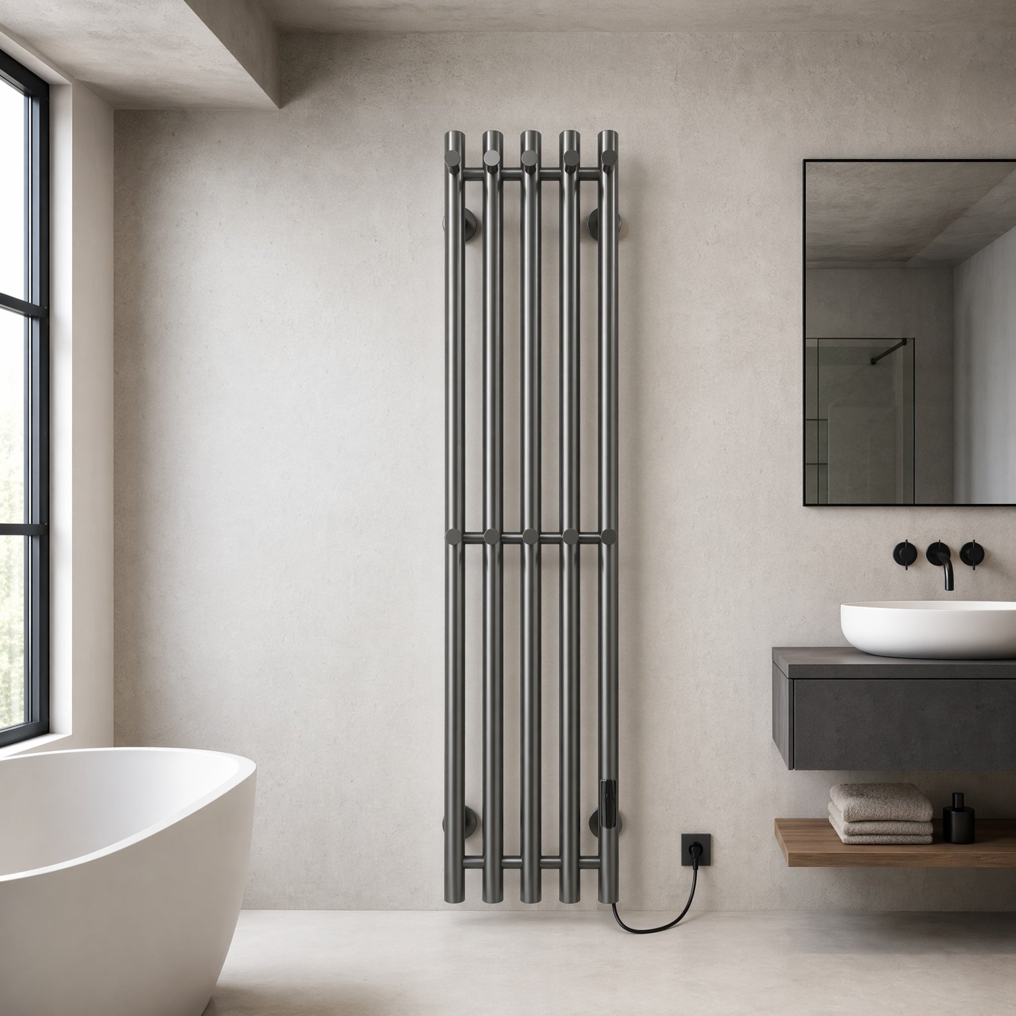 Wall Mounted Heated Towel Rack for Bathroom - 5-Bar Brushed Gold with Smart LED 45-70°C IPX5