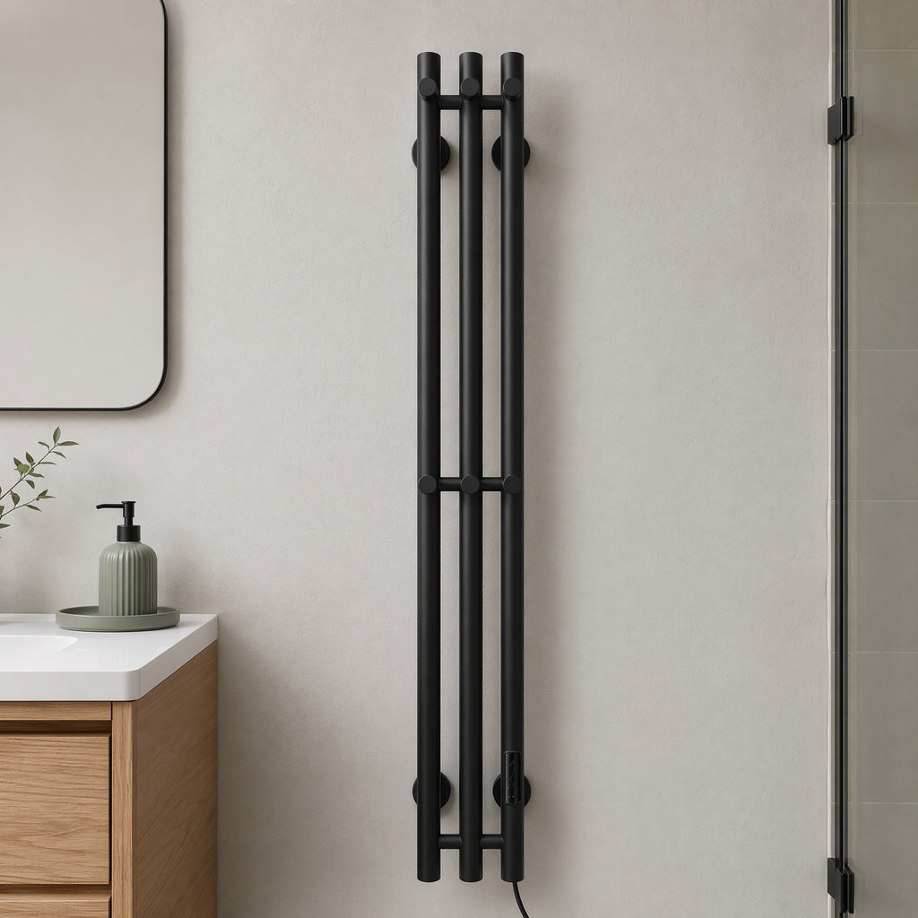 Modern Luxury Triple Bar Heated Towel Rack - Wall Mounted Brushed Champagne Gold LED Touch Control