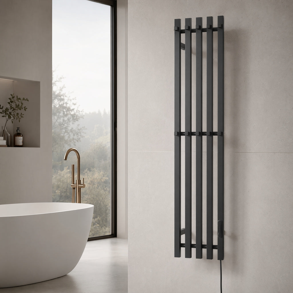 Wall Mounted Heated Towel Rack for Bathroom - 5-Bar Brushed Gold with Smart LED 45-70°C IPX5