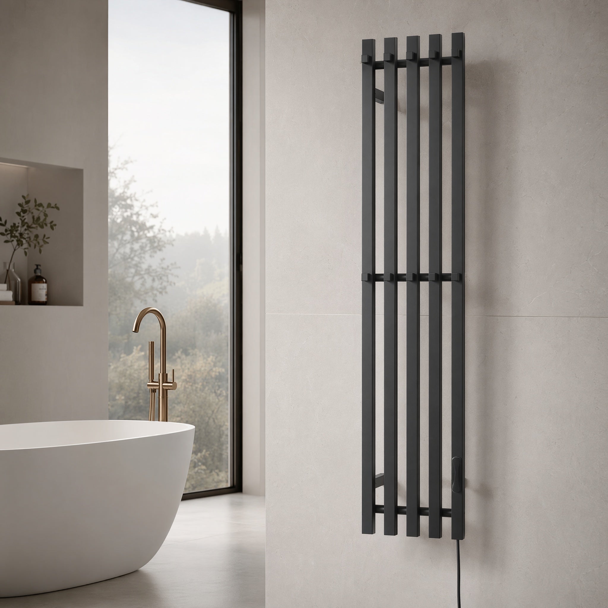 Wall Mounted Heated Towel Rack for Bathroom - 5-Bar Brushed Gold with Smart LED 45-70°C IPX5