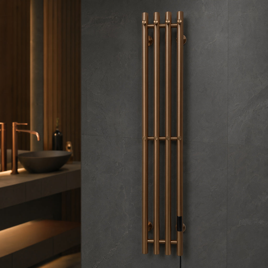 Luxury Electric Towel Warmer - 4-Tube Stainless Steel Gold IPX5 Waterproof Smart Heating