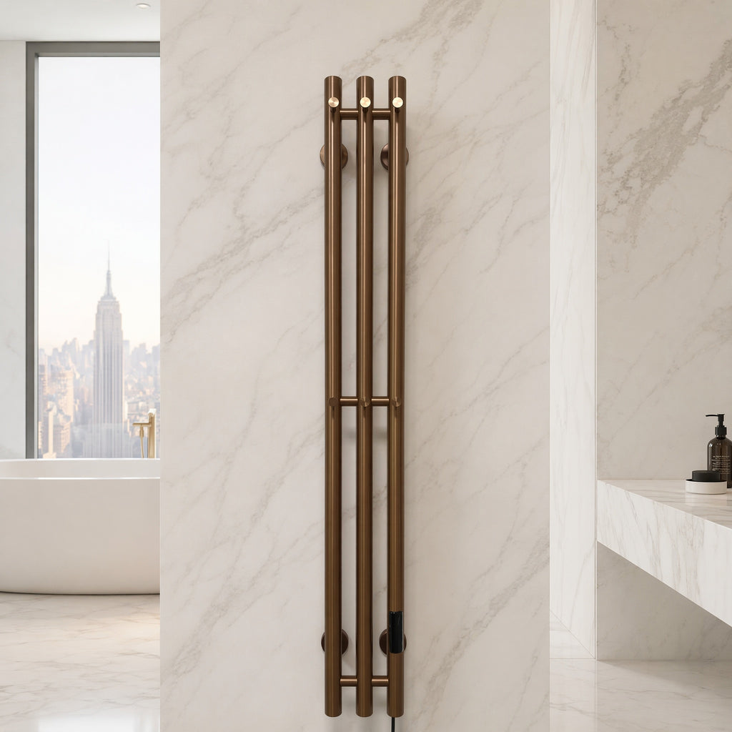 Modern Luxury Triple Bar Heated Towel Rack - Wall Mounted Brushed Champagne Gold LED Touch Control