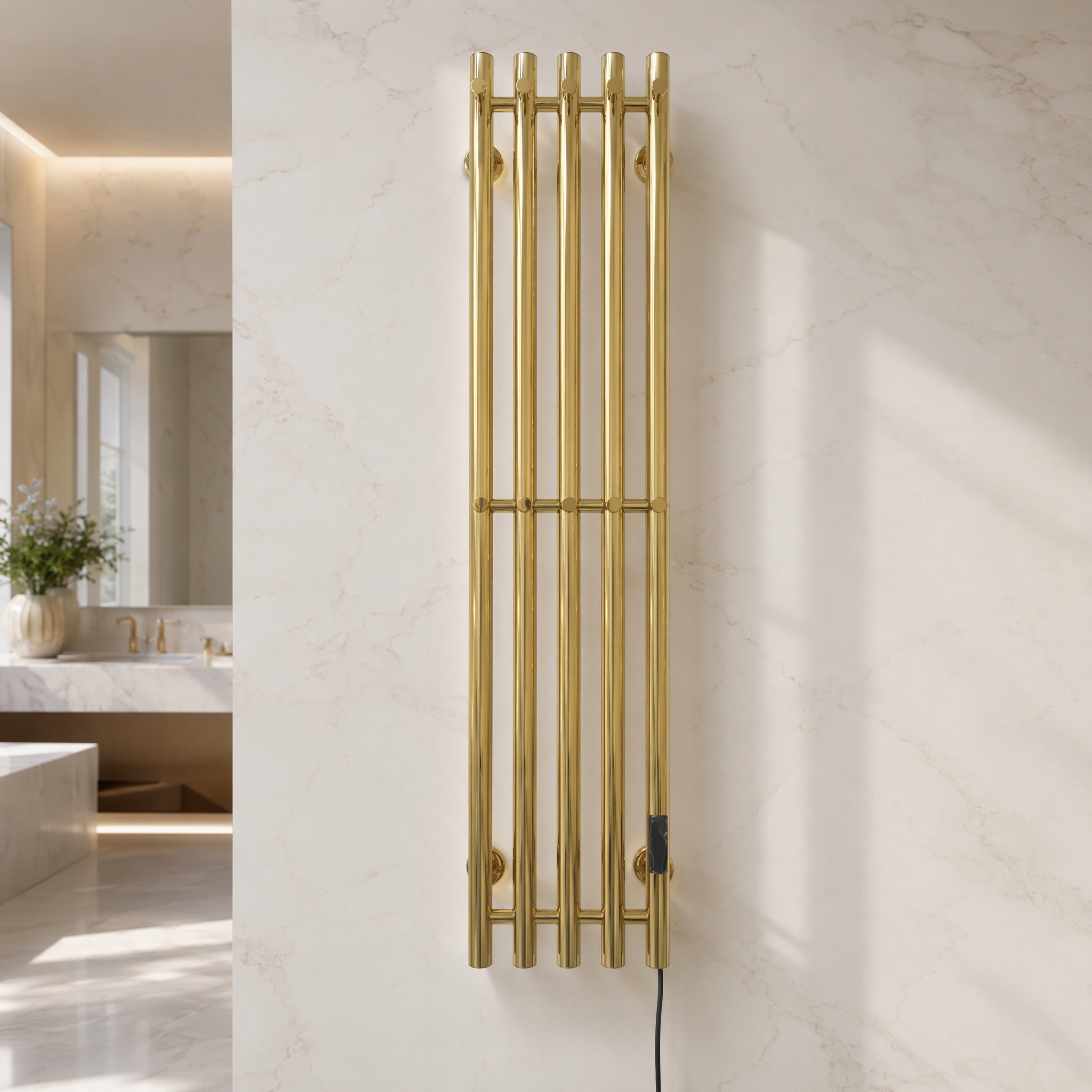 Wall Mounted Heated Towel Rack for Bathroom - 5-Bar Brushed Gold with Smart LED 45-70°C IPX5