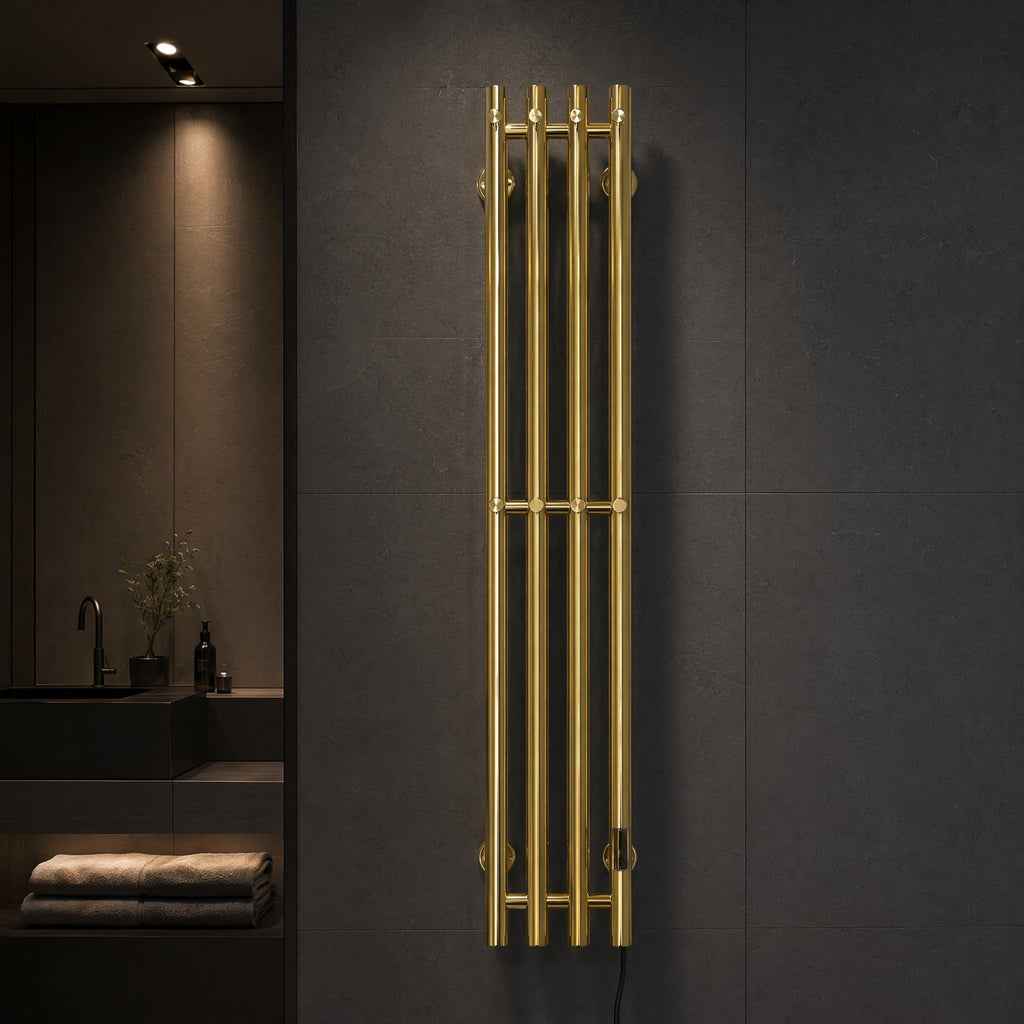 Luxury Electric Towel Warmer - 4-Tube Stainless Steel Gold IPX5 Waterproof Smart Heating