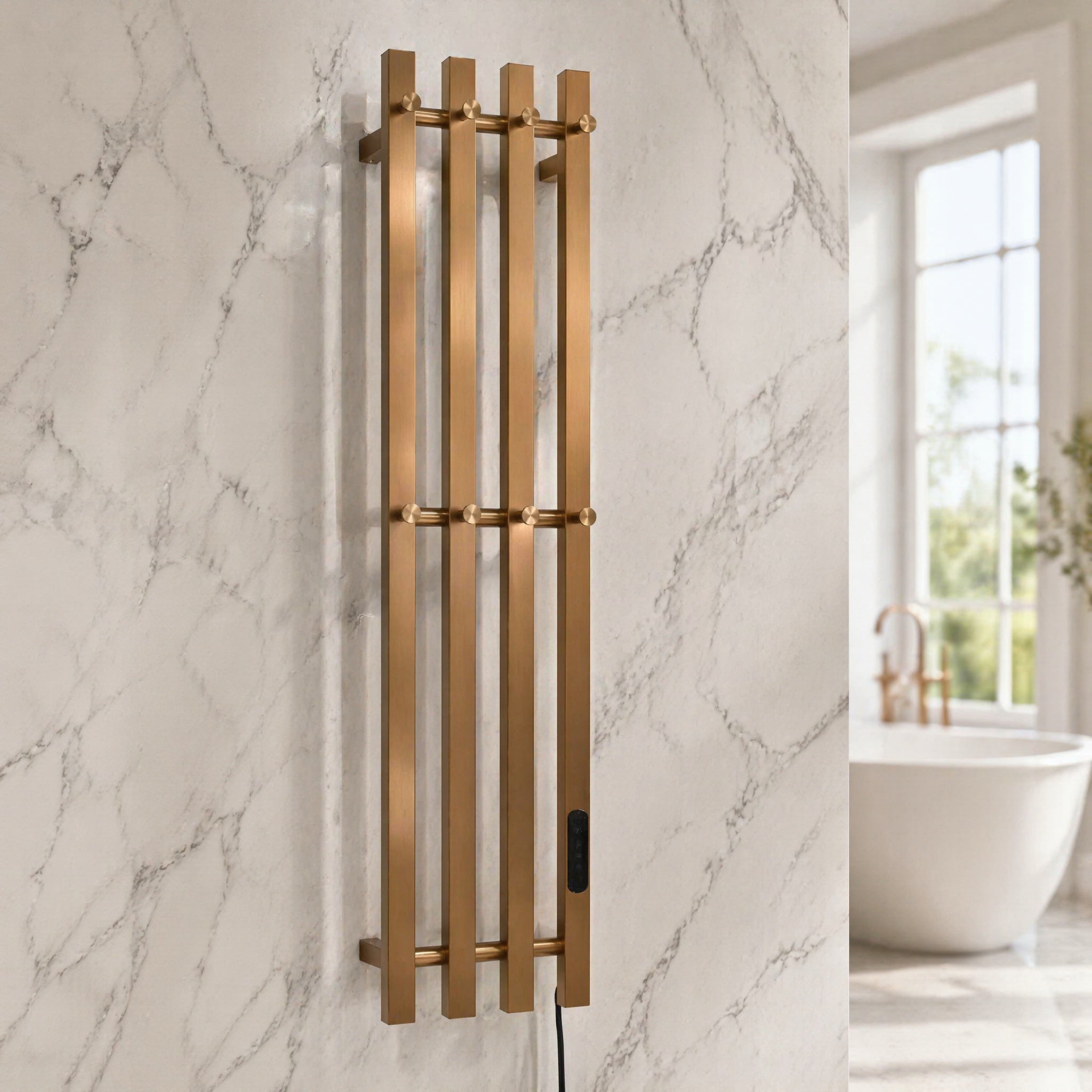 Luxury Brushed Gold Wall-Mounted Electric Heated Towel Rail - 4-Bar Stainless Steel with LED Touch Control