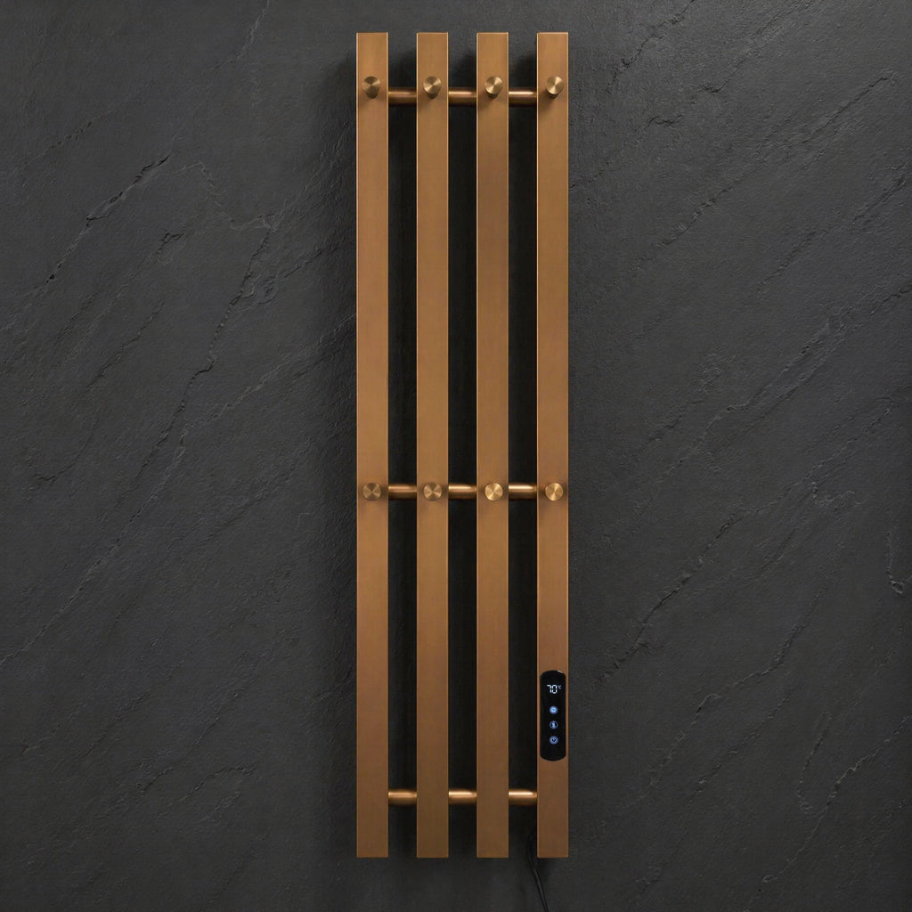 Luxury Brushed Gold Wall-Mounted Electric Heated Towel Rail - 4-Bar Stainless Steel with LED Touch Control
