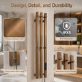 Modern Bathroom Heated Towel Rack - 3-Bar Wall Mounted with Digital Timer 45-55°C & Brushed Bronze Finish