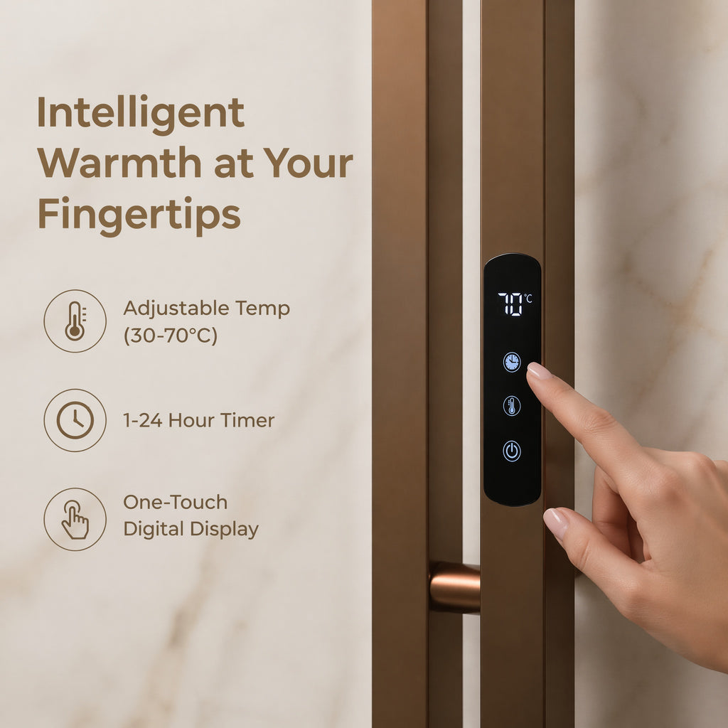 Luxury Electric Towel Warmer - 2-Tube Square Stainless Steel Rose Gold IPX5 Smart Heating