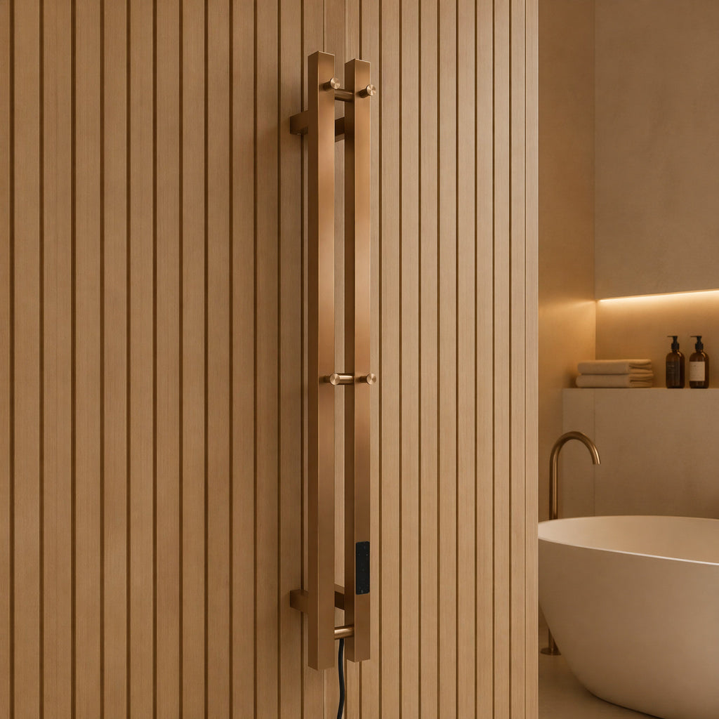 Luxury Electric Towel Warmer - 2-Tube Square Stainless Steel Rose Gold IPX5 Smart Heating