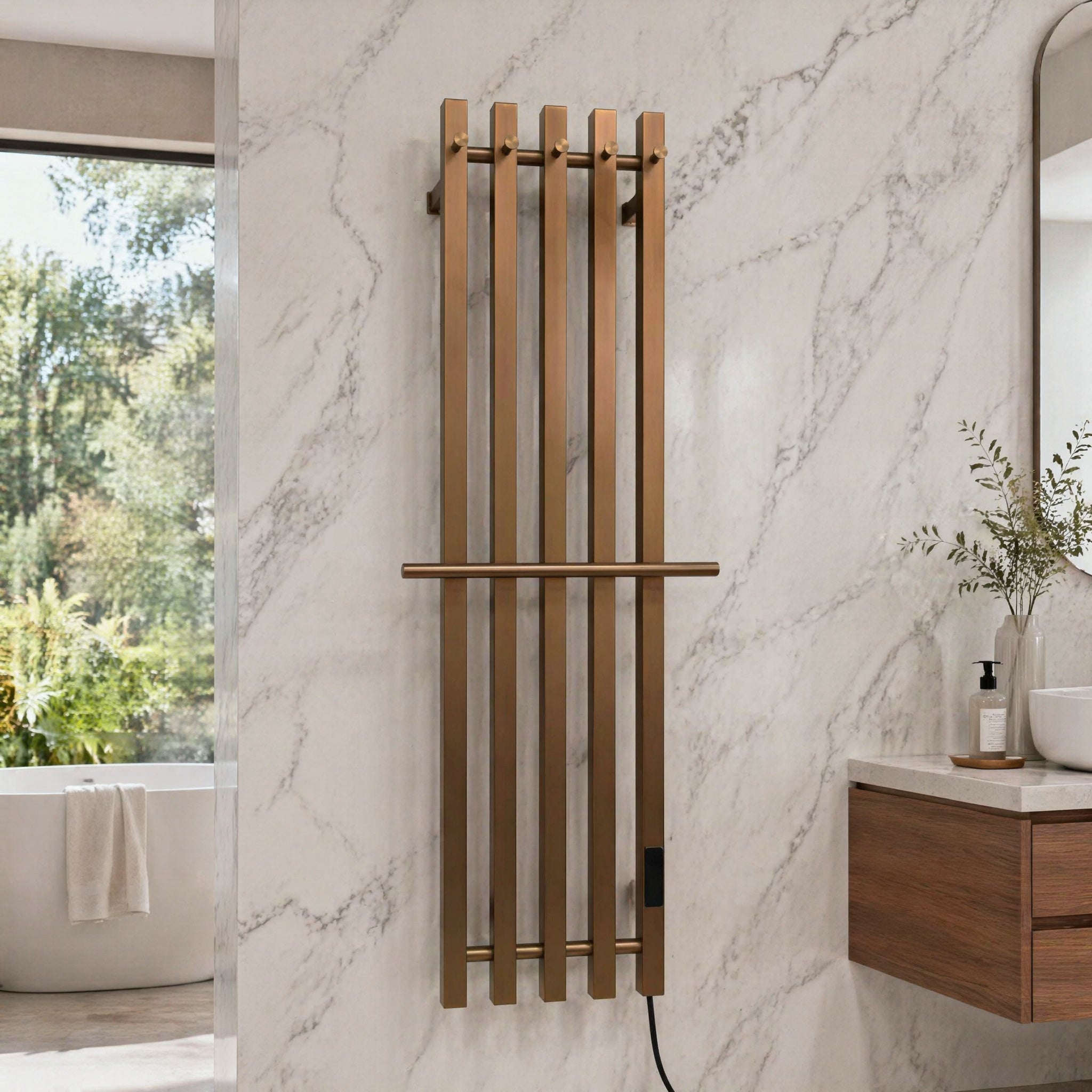 Modern Brushed Bronze Electric Heated Towel Rail — 5-Bar Vertical Design with Digital Touch Control