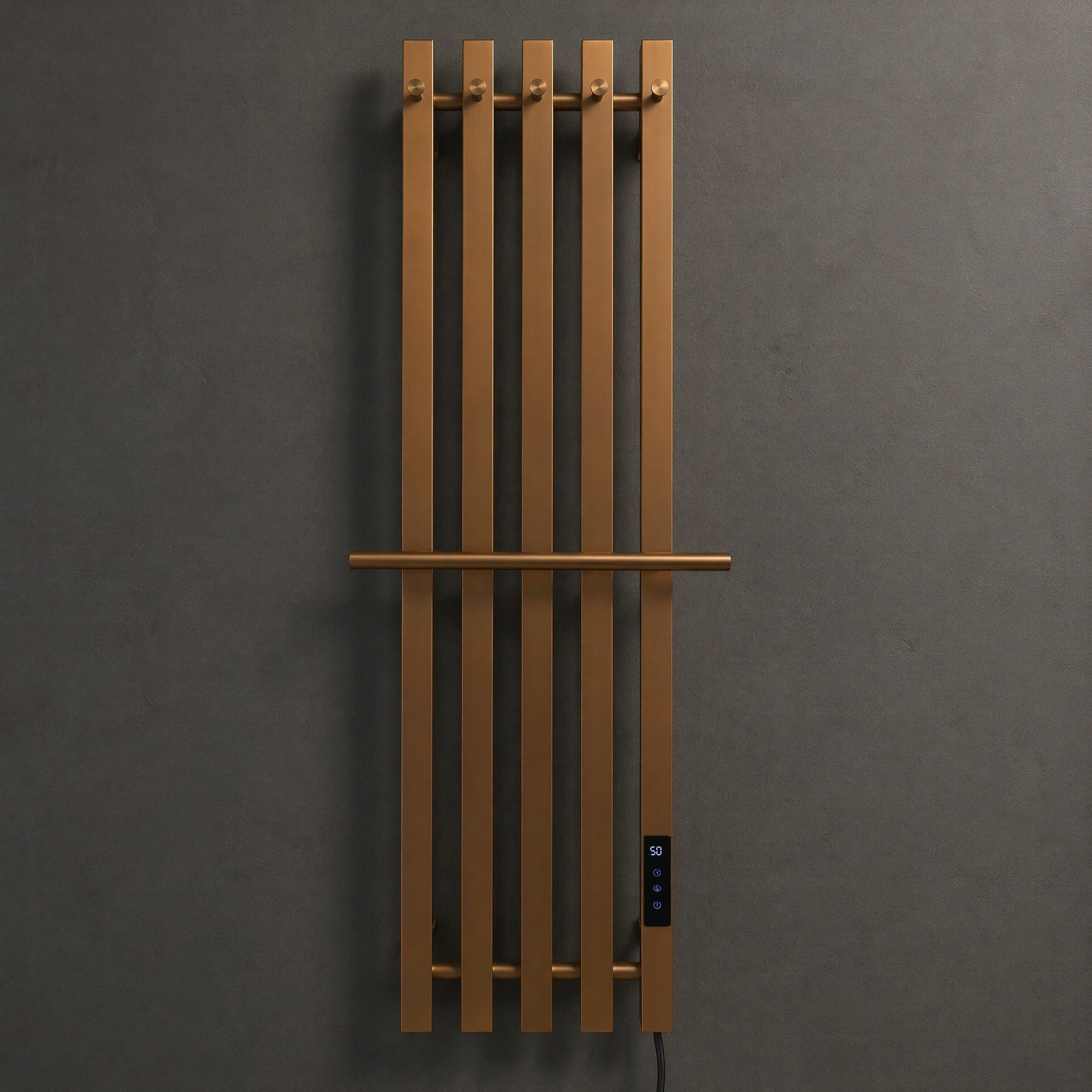 Modern Brushed Bronze Electric Heated Towel Rail — 5-Bar Vertical Design with Digital Touch Control