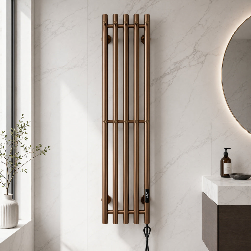 Wall Mounted Heated Towel Rack for Bathroom - 5-Bar Brushed Gold with Smart LED 45-70°C IPX5