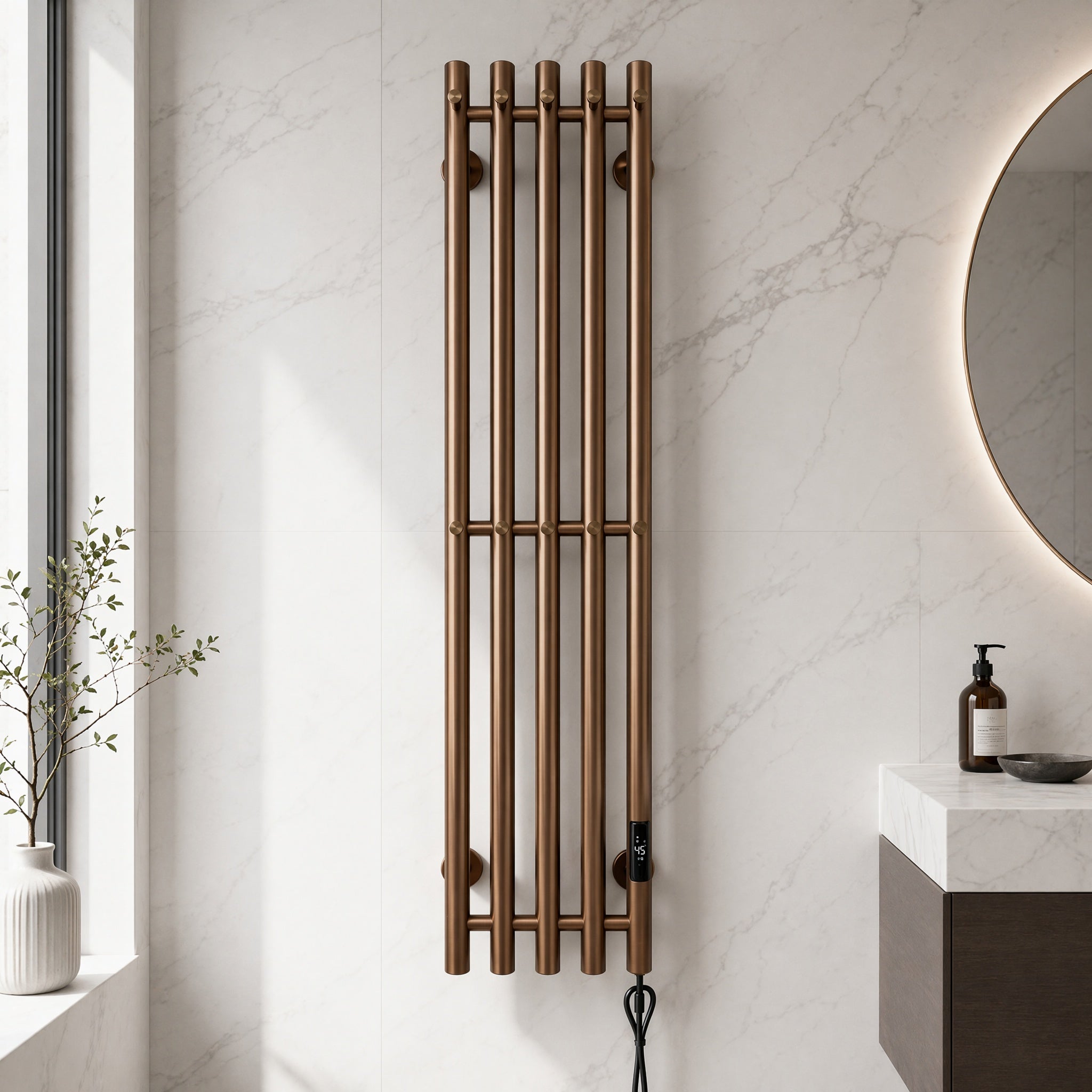 Wall Mounted Heated Towel Rack for Bathroom - 5-Bar Brushed Gold with Smart LED 45-70°C IPX5