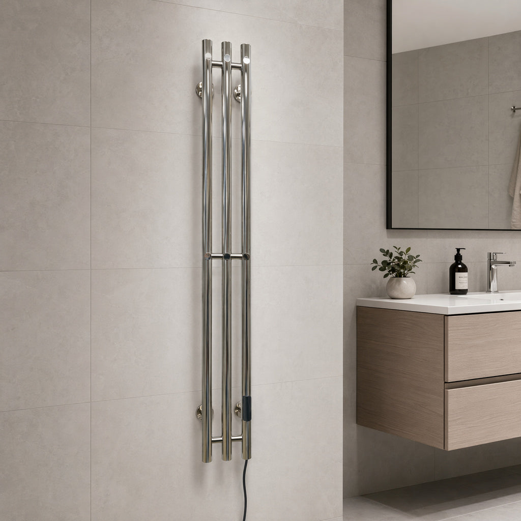Modern Luxury Triple Bar Heated Towel Rack - Wall Mounted Brushed Champagne Gold LED Touch Control