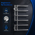 6-Bar Stainless Steel Smart Electric Heated Towel Rail — Side-Open Design, Mirror Polished Chrome Finish, IPX5 Waterproof, LCD Touch Panel, 15kg Load