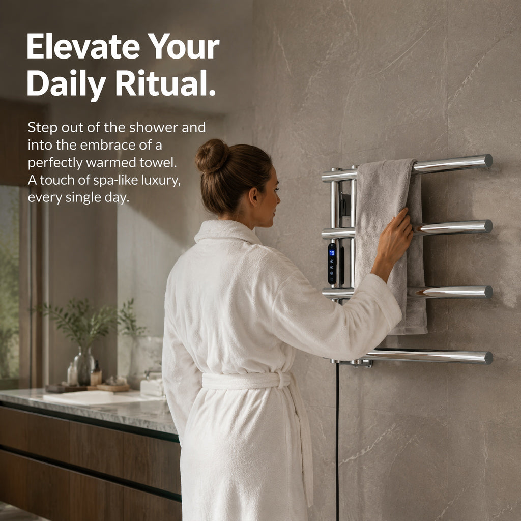 Smart Constant Temperature Stainless Steel Electric Heated Towel Rail — 4-Bar Wall-Mounted LED Touch Control IPX5
