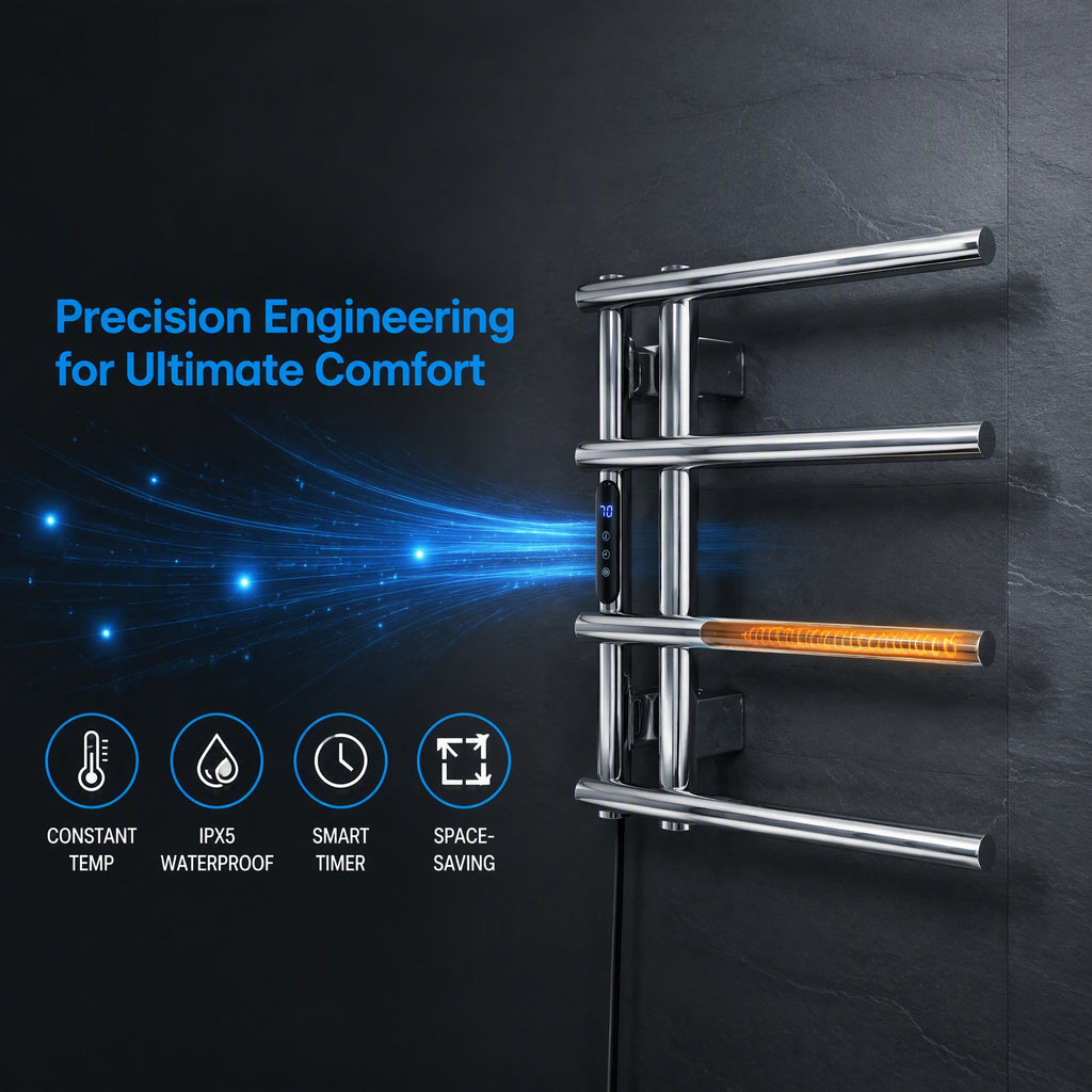 Smart Constant Temperature Stainless Steel Electric Heated Towel Rail — 4-Bar Wall-Mounted LED Touch Control IPX5