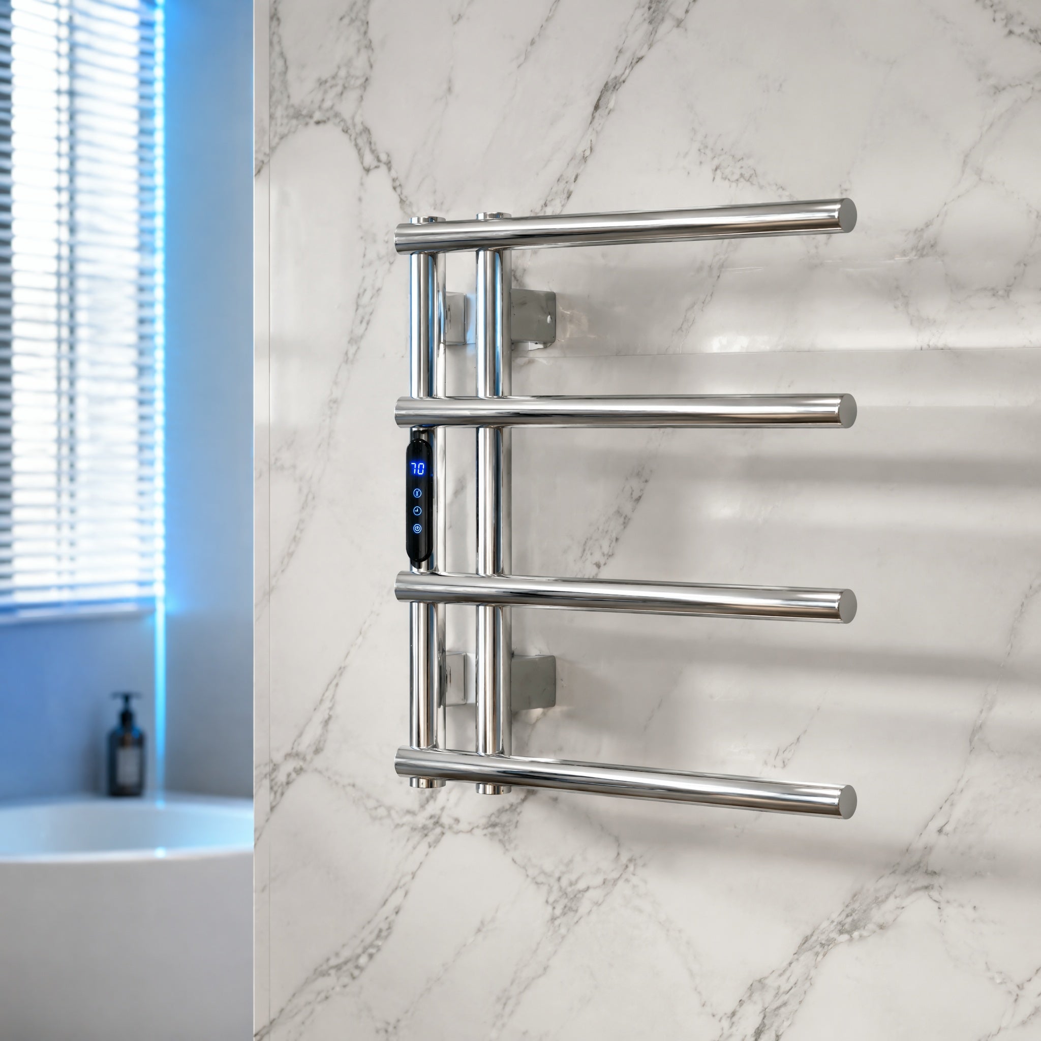 Smart Constant Temperature Stainless Steel Electric Heated Towel Rail — 4-Bar Wall-Mounted LED Touch Control IPX5