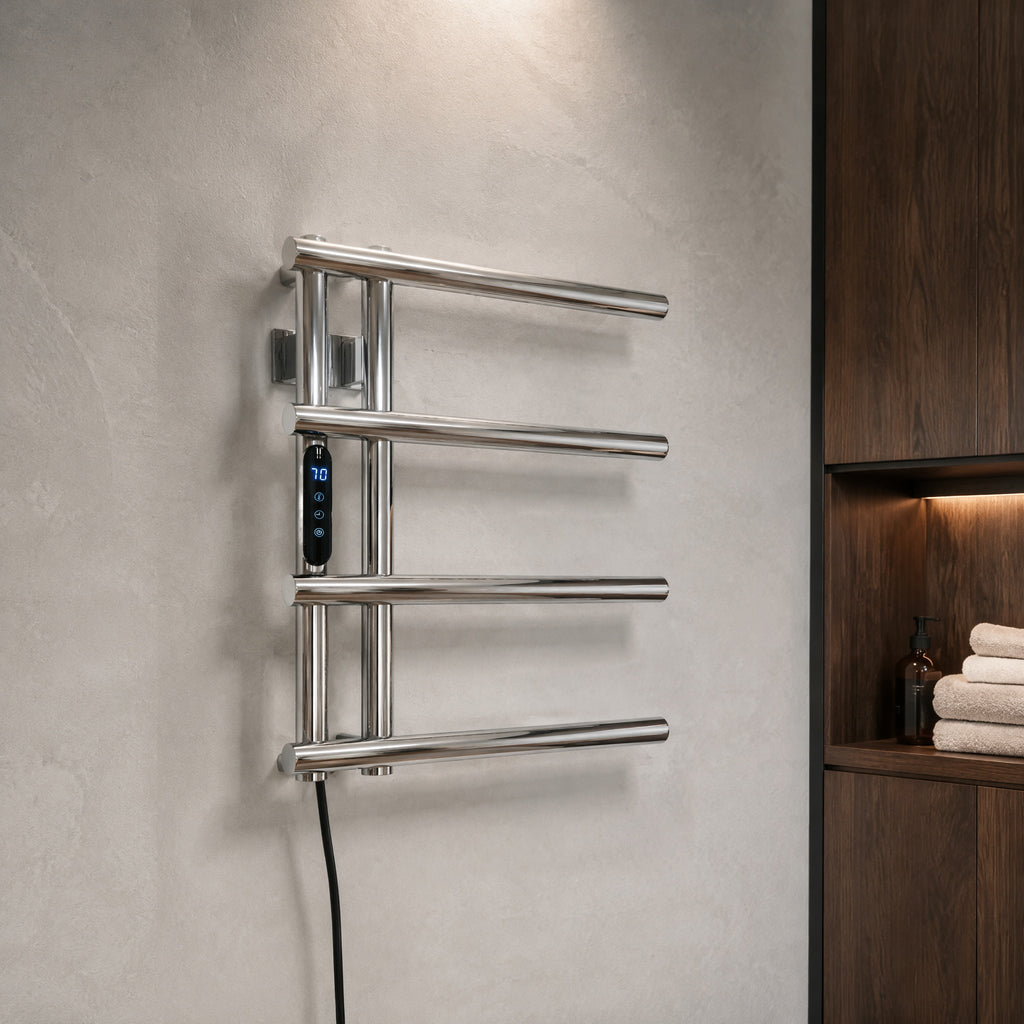 Smart Constant Temperature Stainless Steel Electric Heated Towel Rail — 4-Bar Wall-Mounted LED Touch Control IPX5