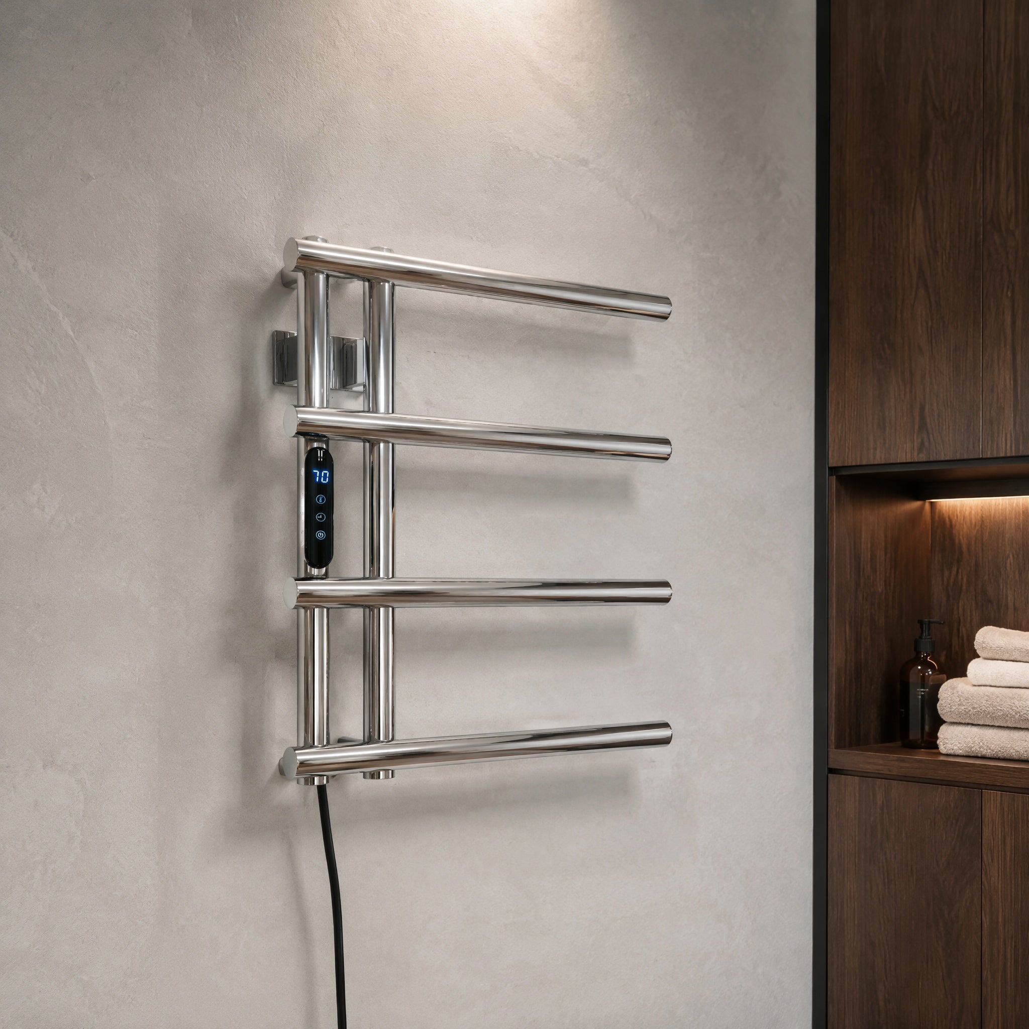 Smart Constant Temperature Stainless Steel Electric Heated Towel Rail — 4-Bar Wall-Mounted LED Touch Control IPX5