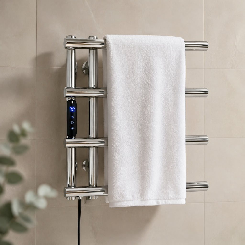 Smart Constant Temperature Stainless Steel Electric Heated Towel Rail — 4-Bar Wall-Mounted LED Touch Control IPX5