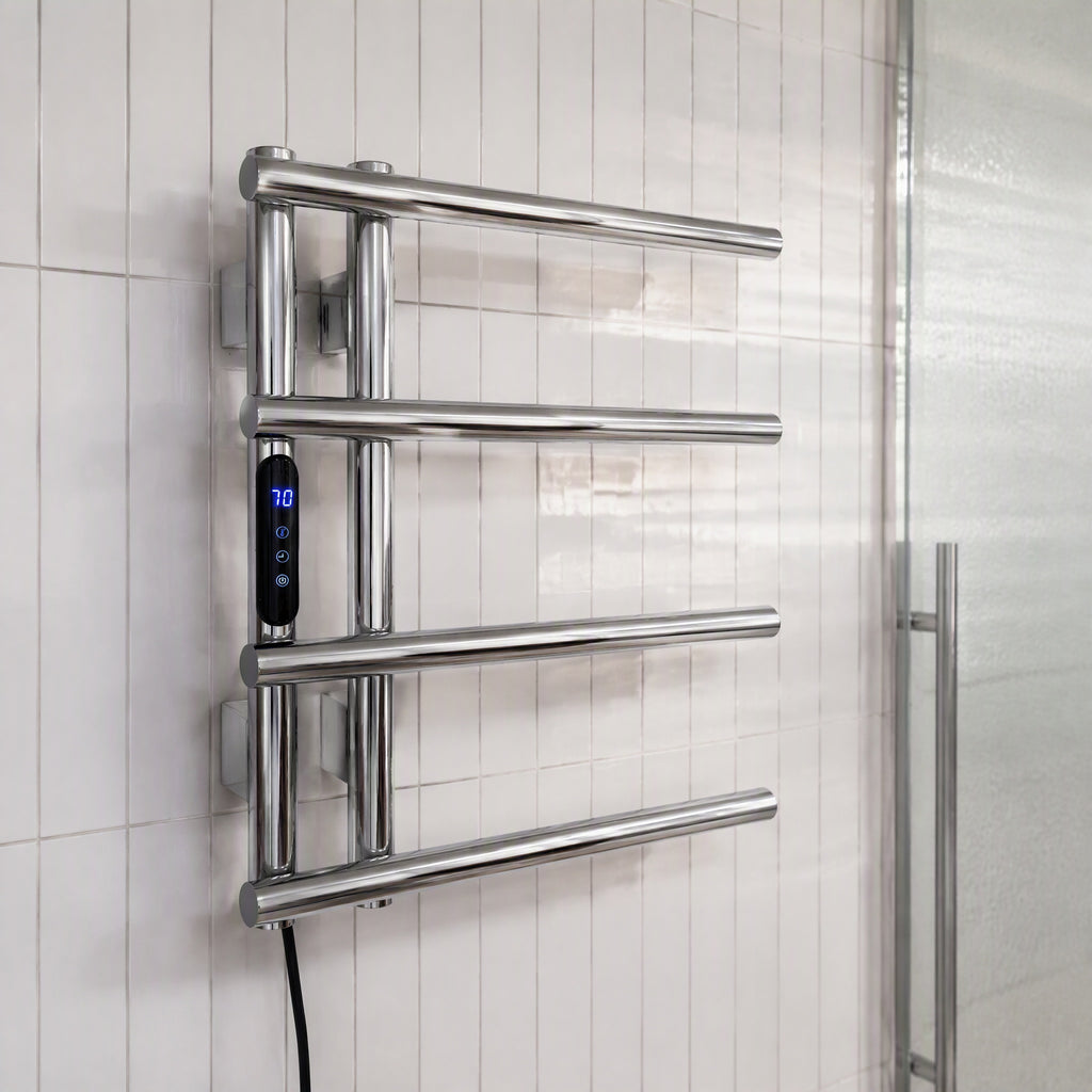 Smart Constant Temperature Stainless Steel Electric Heated Towel Rail — 4-Bar Wall-Mounted LED Touch Control IPX5
