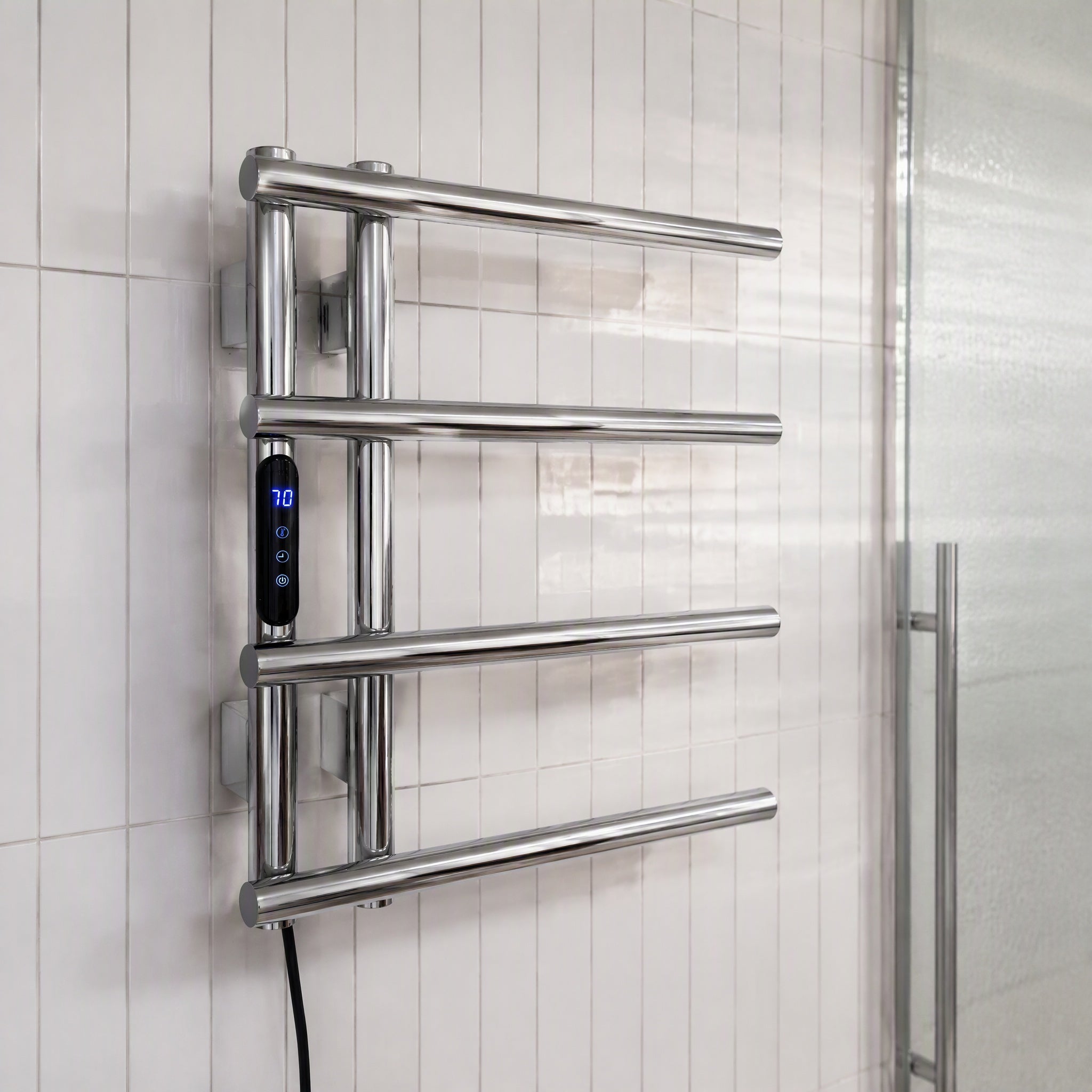 Smart Constant Temperature Stainless Steel Electric Heated Towel Rail — 4-Bar Wall-Mounted LED Touch Control IPX5